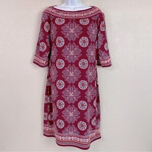 Max Studio Burgundy Geo Print Boat Neck Shift Dress Size XL